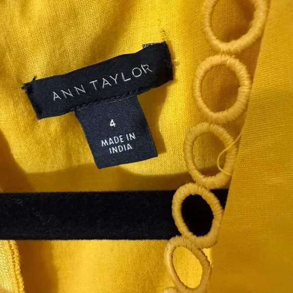 Ann Taylor Yellow Gold Sleeveless Scalloped Eyelet Cottagecore Flare Dress Size - Picture 3 of 8